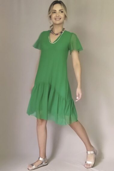 Vestido de tule decote V e manga godê /481FOL