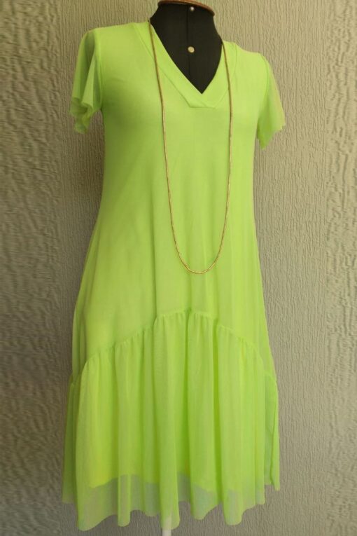 Vestido de tule decote V e manga godê /481LIM