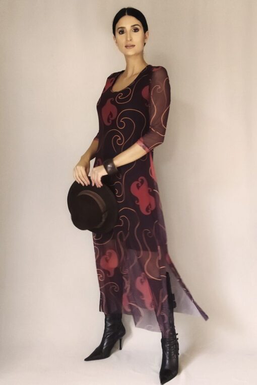 Vestido de tule midi com fendas laterais /436VRF235