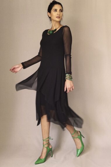 Vestido manga longa com barra em pontas /490PTO