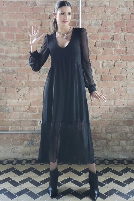 Vestido evasê e decote V  /491PTO