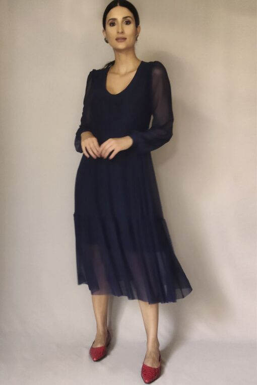 Vestido decote V e manga bufante /492AZ1