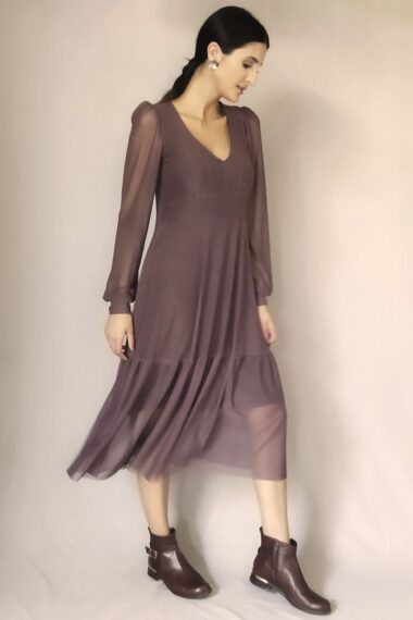 Vestido decote V e manga bufante /492CAC