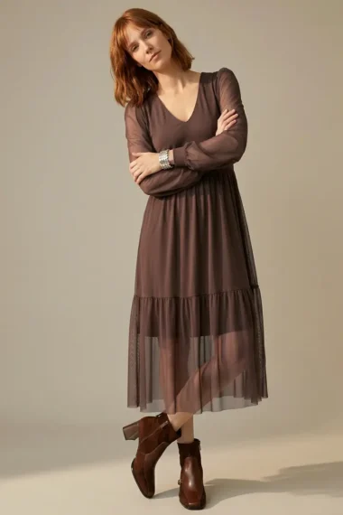 Vestido decote V e manga bufante /492CAC