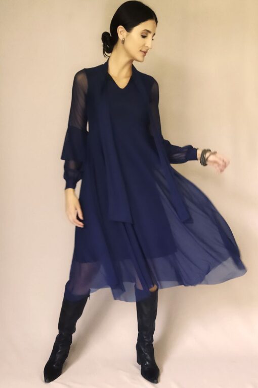 Vestido godê com laço no decote /494AZ1