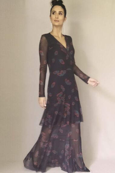 Vestido de tule longo frente transpassada /420VLT137