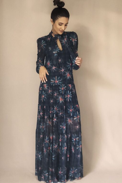 Vestido longo com laço no decote /438VLL09