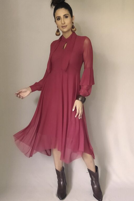Vestido godê com laço no decote /494MAR