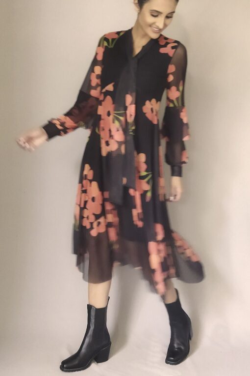 Vestido godê com laço no decote /494VLB112