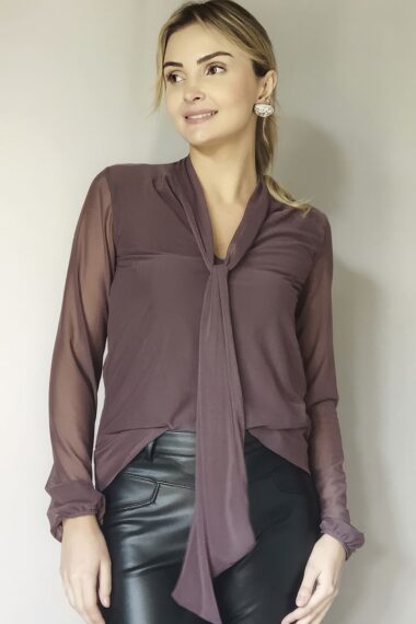 Blusa de tule com decote tipo cachecol /372CAC