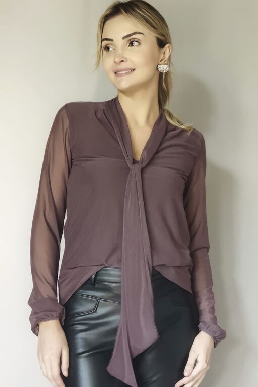 Blusa de tule com decote tipo cachecol /372CAC