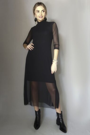 Vestido de tule midi com fendas laterais /453PTO