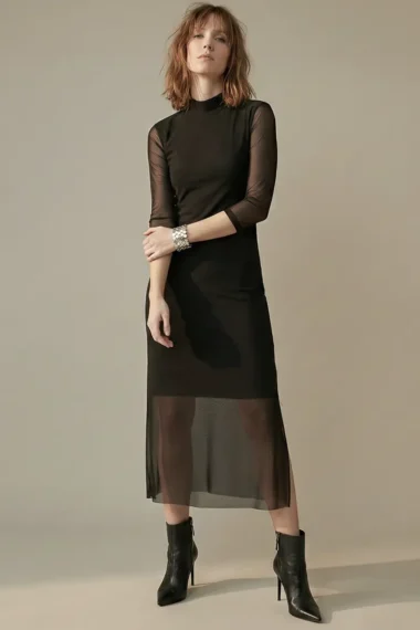 Vestido de tule midi com fendas laterais /453PTO