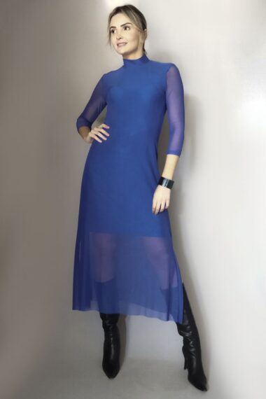 Vestido de tule midi com fendas laterais /453ROY