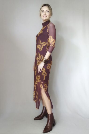 Vestido de tule midi com fendas laterais /453VGR266