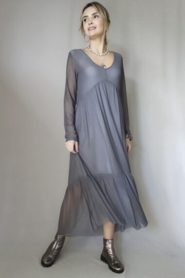 Vestido evasê e decote V  /491CIN