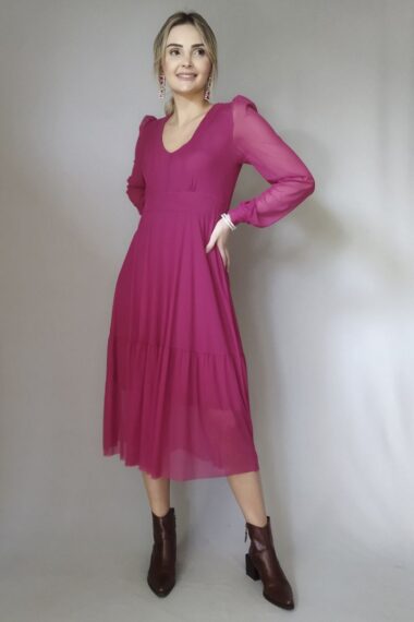 Vestido decote V e manga bufante /492PIT