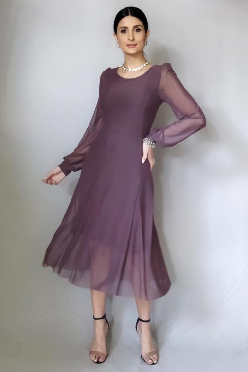 Vestido de tule midi com nesgas /433CAC