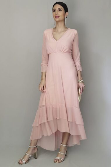 Vestido de tule decote V com drapeado /512ANT