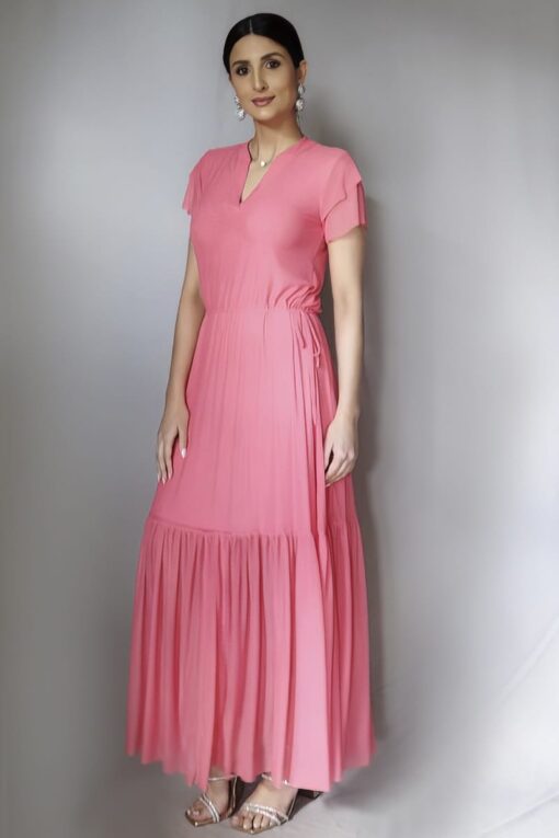 Vestido maxi com ajuste na cintura /510ROS