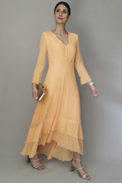 Vestido de tule decote V com drapeado /512PES