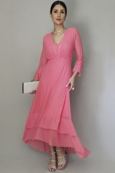 Vestido de tule decote V com drapeado /512ROS