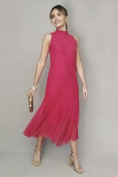 Vestido manga cavada com gola alta /515VM3