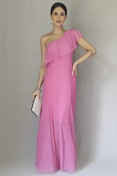 Alternative view of Vestido longo, um ombro e babado /525PIN