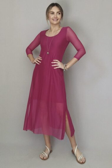 Vestido de tule midi com fendas laterais /436PIT