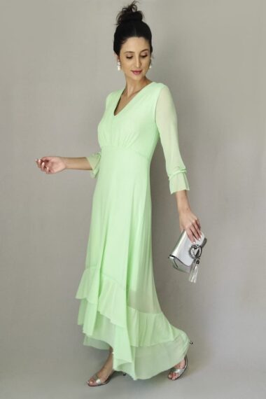 Vestido de tule decote V com drapeado /512MEN