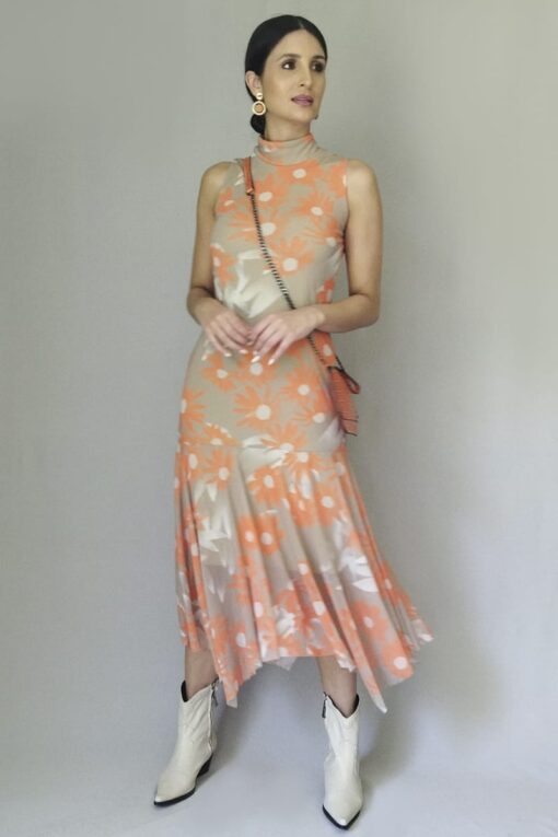 Vestido manga cavada com gola alta /515VVA192