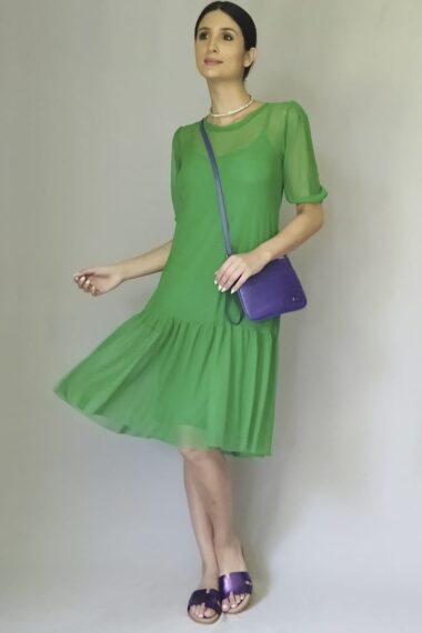 Vestido de tule amplo mangas bufantes /520FOL