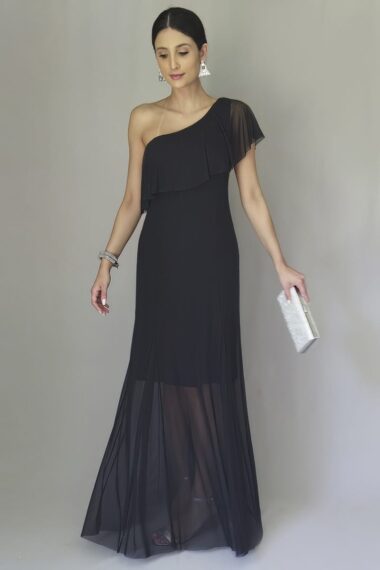 Alternative view of Vestido longo, um ombro e babado /525PTO