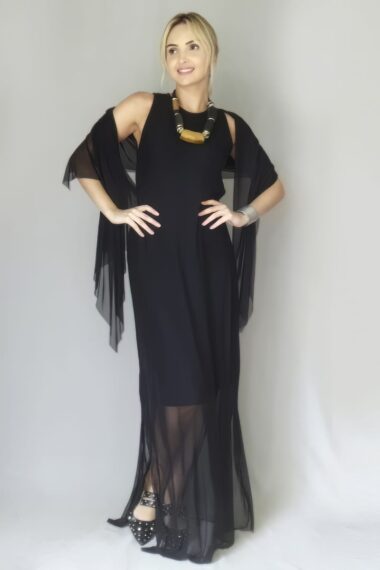 Alternative view of Vestido longo manga cavada com echarpe /529PTO