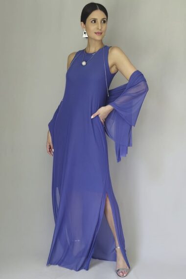 Vestido longo manga cavada com echarpe /529ROY