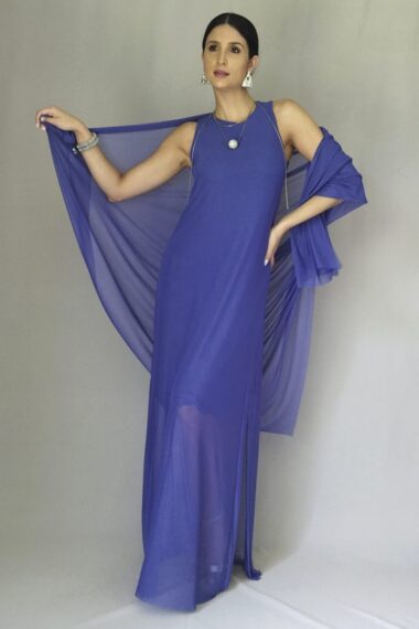 Alternative view of Vestido longo manga cavada com echarpe /529ROY