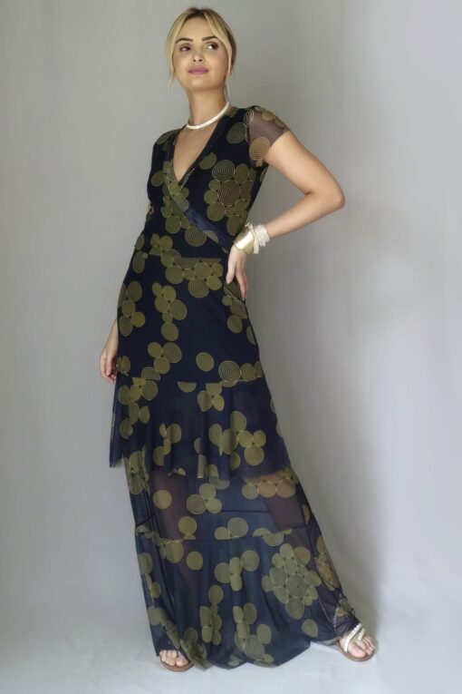 Vestido de tule longo transpassado /342VLV230