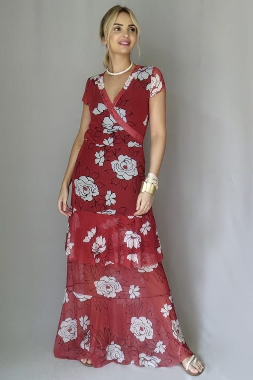 Vestido de tule longo transpassado /342VLV309