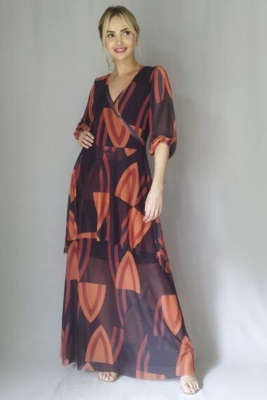 Vestido de tule longo com frente transpassada /422VTL020