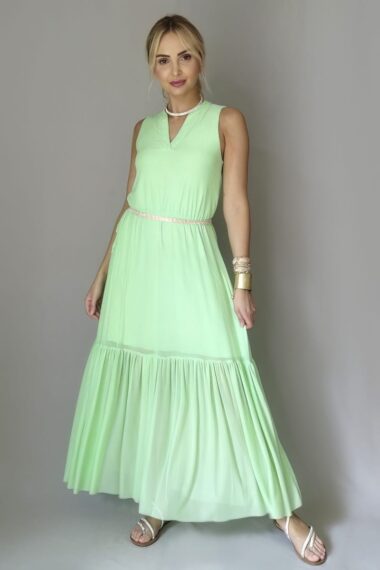 Vestido de tule longo com ajuste amarração /466MEN