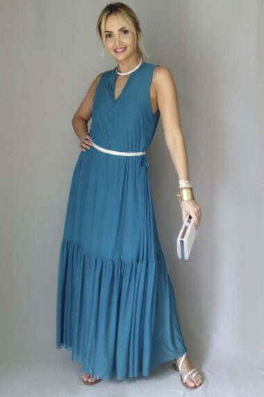 Vestido de tule longo com ajuste amarração /466PET