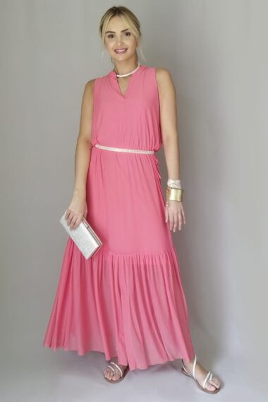 Vestido de tule longo com ajuste amarração /466ROS