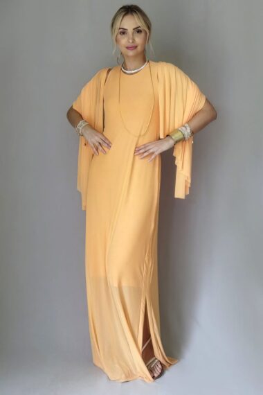 Alternative view of Vestido longo manga cavada com echarpe /529PES