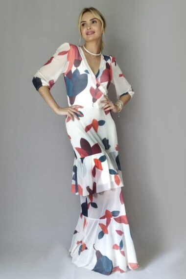 Vestido longo com mangas bufantes/532VTG091