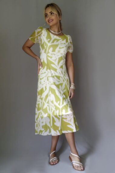 Vestido de tule decote redondo e mangas bufantes /534VNG179