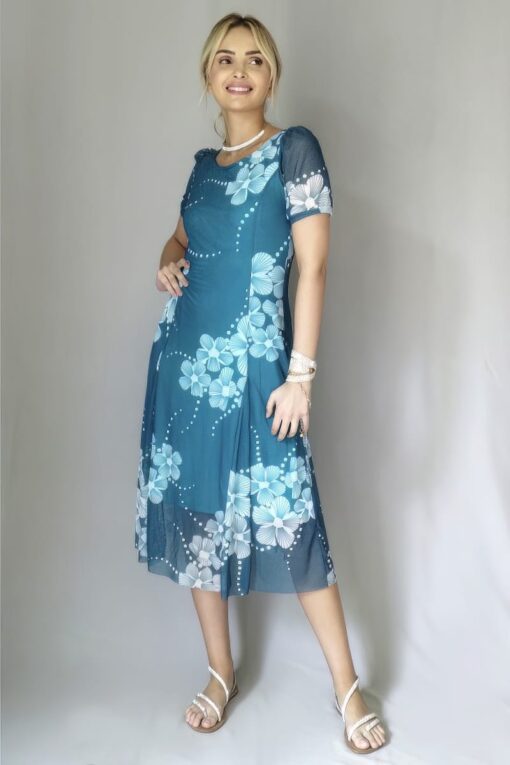 Vestido de tule decote redondo e mangas bufantes /534VNG259