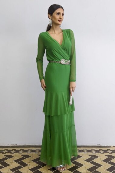 Vestido de tule longo transpassado /420FOL