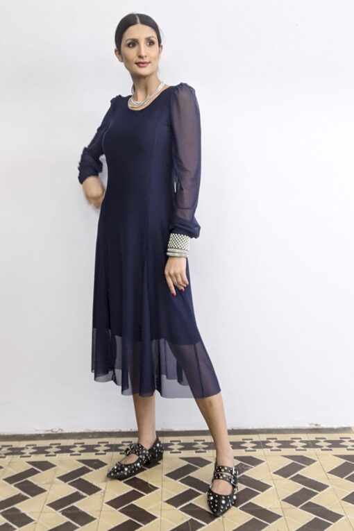 Vestido de tule midi com nesgas /433AZ1