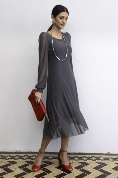 Vestido de tule midi com nesgas /433CIN