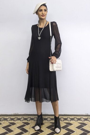 Vestido de tule midi com nesgas /433PTO
